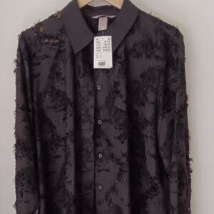 H&M Long Sleeved Textured-Weave Black Shirt Size Large - NWT